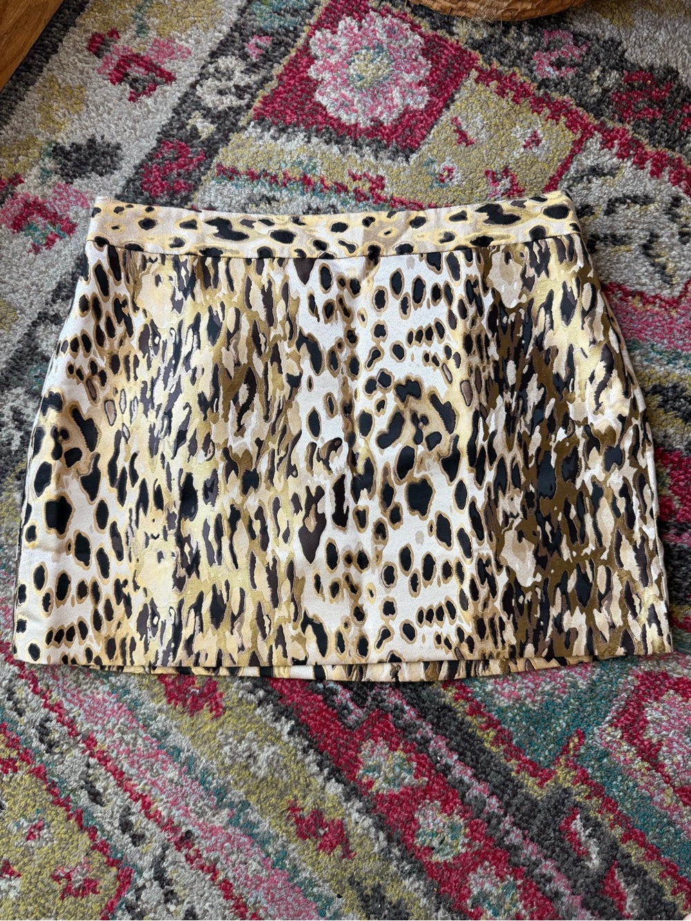 Banana Republic Metallic Leopard Print Mini Skirt in Beige and Black, size 18